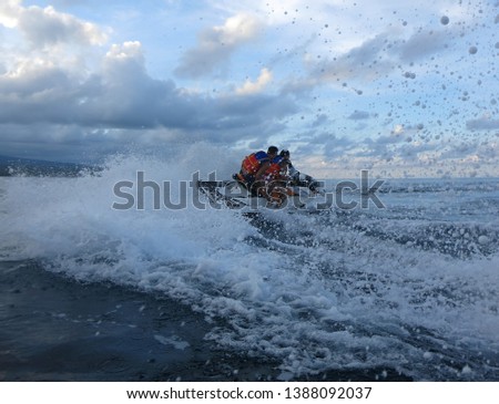 Jetski on the sea. Speed and adrenaline. Freedom without borders.