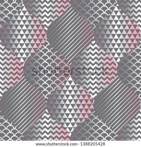 Concept gray pattern in silver and tender pink colors. Seamless motif for wrap, paper, packing, surface design, fabric, print, web. Fresh water and fish skin tile rapport.