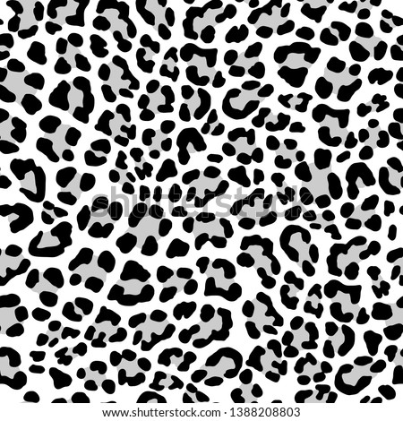 Abstract Leopard pattern. Trendy seamless vector print. Animal texture. Black and gray spots on white background. Leopard skin imitation for painted on clothes or fabric. Royalty-Free Stock Photo #1388208803