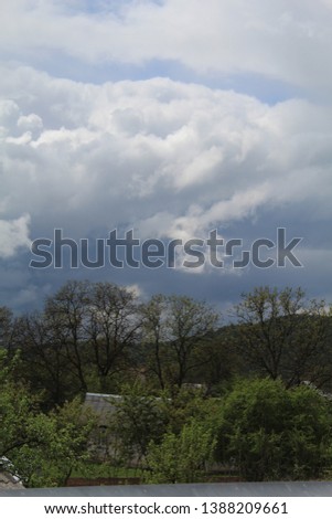 Dark sky and black clouds before storm. Transcarpathian region.