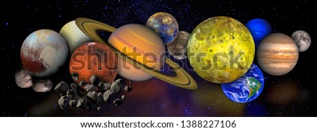 Solar system concept. Collage with planets and moons in outer space. Elements of this image furnished by NASA.