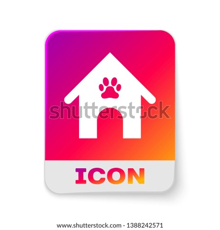 White Dog house and paw print pet icon isolated on white background. Dog kennel. Rectangle color button. Vector Illustration