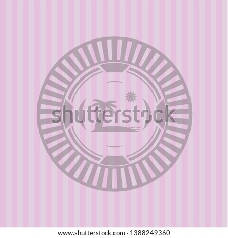 beach icon inside realistic pink emblem