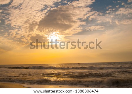 Beauty landscape with sunrise over sea, Golden sea at sunrise with clouds.