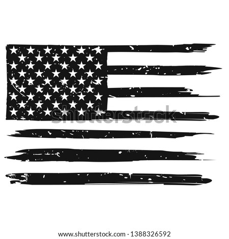 American Distressed Flag. USA Grunge Patriotic Symbol. Silhouette Stoke Icon.