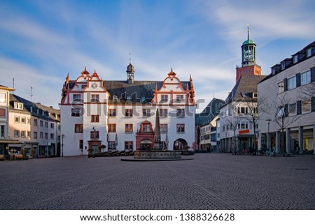 At the marketplace of Darmstadt in Hesse Germany with the old townhall and the belt of the municipal church