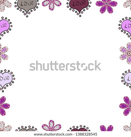 Hand drawn doodle frames. Seamless. Picture in pink, black and white colors. Vector.