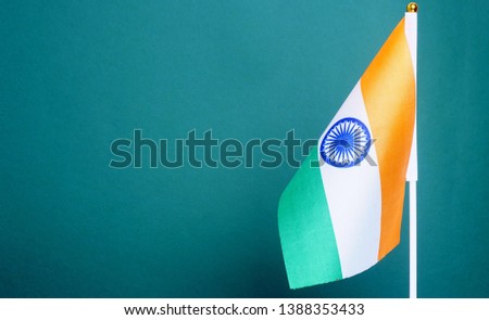 India Flag Isolate On Green Background.                               