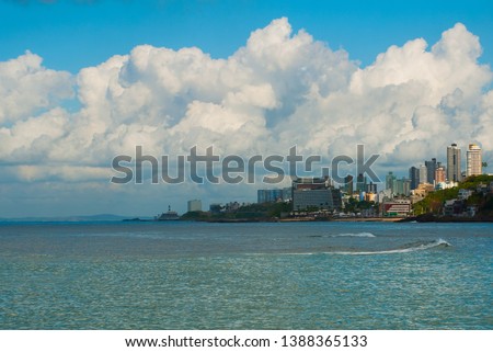 SALVADOR, BAHIA, BRAZIL: City view with modern houses, skyscrapers and the sea in Sunny weather.
