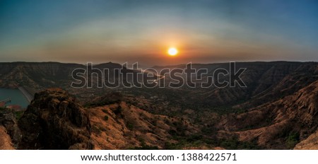 Sunrise at Kate's Point, Mahabaleshwar. A Pano stitch of six vertical images  Royalty-Free Stock Photo #1388422571