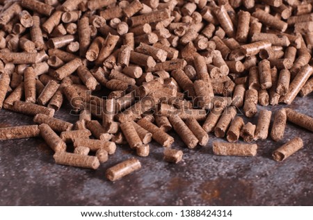 Fuel wood pellet close-up. A source of alternative clean energy