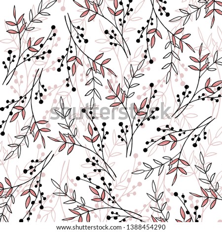 pattern of hand-drawn leaves and berries