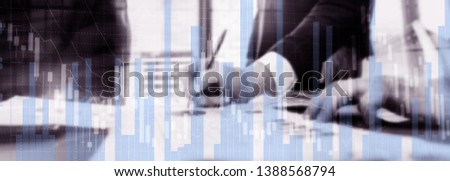 Silhouettes of Business People. Stock Market Graph and Bar Candlestick Chart.