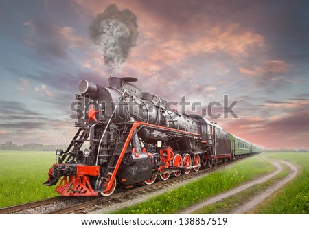 Retro Soviet steam locomotive Royalty-Free Stock Photo #138857519