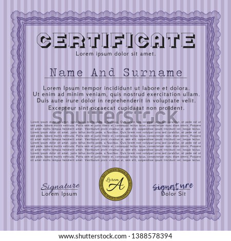 Violet Diploma. With quality background. Vector illustration. Good design. 