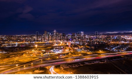 Aerial view of Denver at Night.