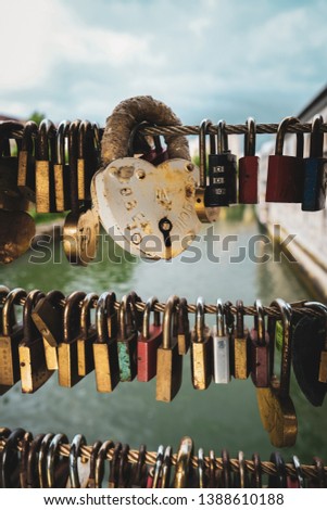 padlock as sign of love in a bridge, ljubljana