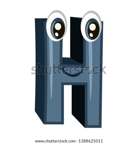 Funny Cartoon Letter H Isolated on White Background, Colorful Alphabet Character Vector Illustration with Cute Face