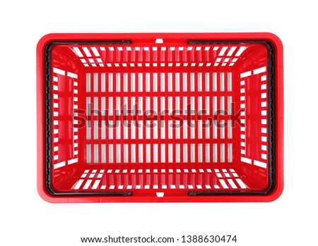 Plastic shopping basket on white background, top view Royalty-Free Stock Photo #1388630474