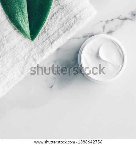 Skincare and body care, luxury spa and clean products concept - organic beauty cosmetics on marble, home spa flatlay background Royalty-Free Stock Photo #1388642756