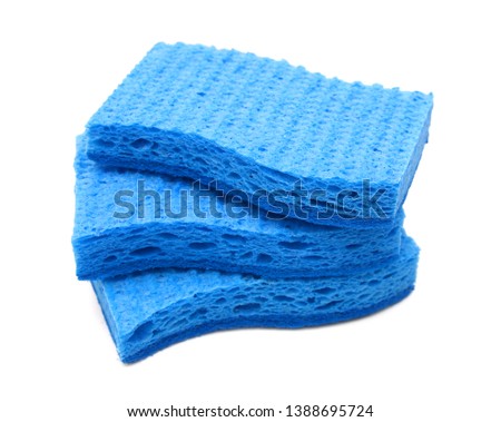 Stack blue sponge on white background