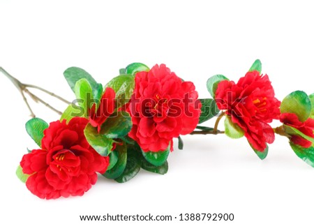 Red fabric flowers  isolated on white background.