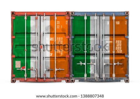 The concept of Ireland  export-import and national delivery of goods. Close-up of the container with the national flag of Algeria on white isolated background.