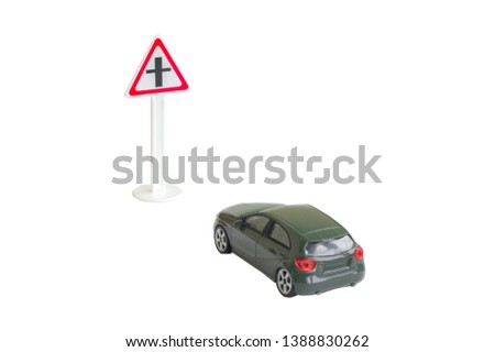 Traffic sign and car. Showing the traffic situation for children