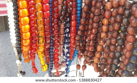 Different colors and materials of beads