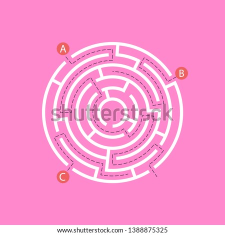 Labyrinth shape design element. Three entrance, one exit and one right way to go, but many paths to deadlock. Royalty-Free Stock Photo #1388875325