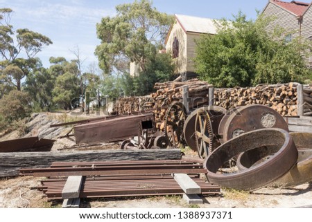 Old parts of locomotive in The Sovereign Hill Royalty-Free Stock Photo #1388937371