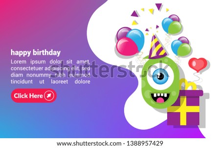 Birthday Cards - cyclops, gift, balloons, confetti.