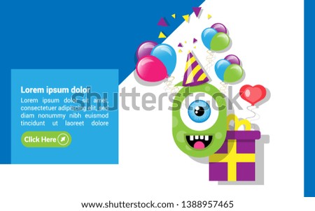 Birthday Cards - cyclops, gift, balloons, confetti.