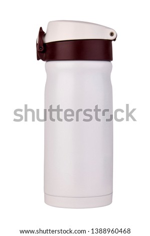 Stainless steel vacuum flask white background