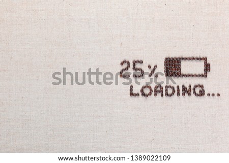 Loading bar with 25 percent progress isolated on linea canvas, shot top view, aligned middle right.