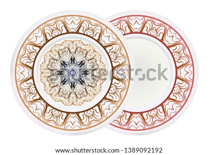 Set of round floral frame and mandala ornament. Vector illustration
