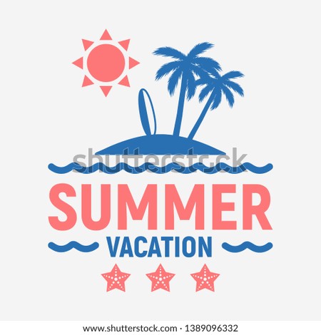 Vector Summer vacation logo. Tropical island with palm trees isolated on white background. Vintage label design.