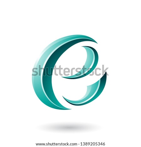 Illustration of Persian Green Glossy Crescent Shape Letter E isolated on a White Background