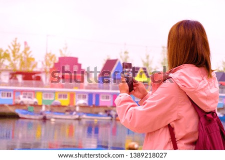 Tourist take picture beautiful landscape view of Janglim port old fishing port of Busan in Korea or Venice of Korea