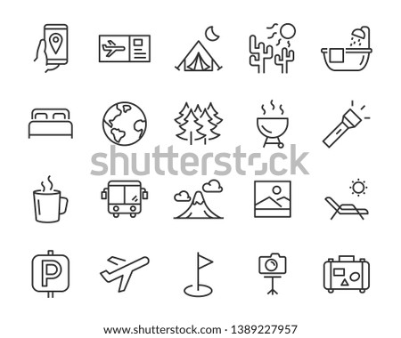 set of travel icons, such as vacation, summer, camp, tourism, holiday