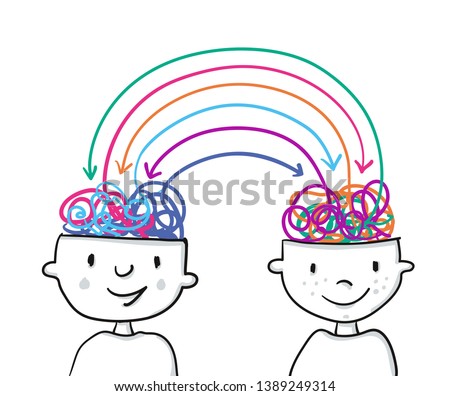 exchange of ideas - contagious ideas at work - handdrawn  vector illustration Royalty-Free Stock Photo #1389249314