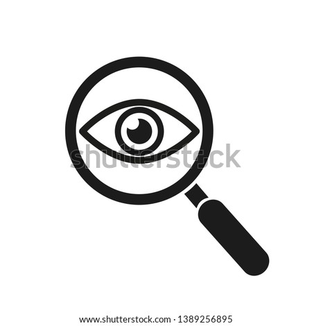 Magnifier with eye outline icon. Find icon, investigate concept symbol. Eye with magnifying glass. Appearance, aspect, look, view, creative vision icon for web and mobile – for stock Royalty-Free Stock Photo #1389256895