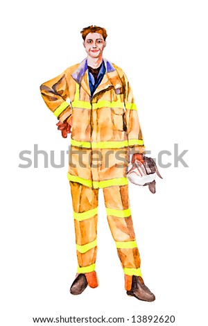 Firefighter illustration. All copyrights on this picture, I possess YURIY SELCHIKHIN. Their profession is linked with risk. Courage. Brave. Bold. Fighting fire work for real men.