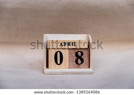 April 8th. Image of April 8 Pastel color calendar on white canvas background. empty space for text 