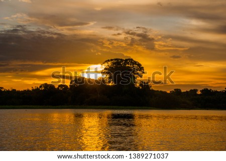 Beautiful sunset over the Amazon River. Manaus, Amazonas, Brazil