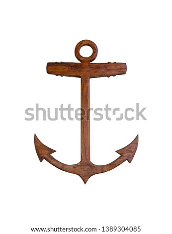 Old wooden nautical anchor isolated on white