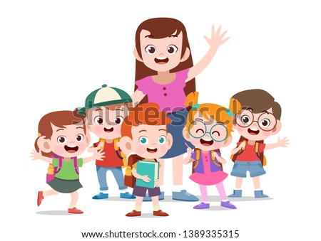 teacher with kids vector illustration isolated Royalty-Free Stock Photo #1389335315