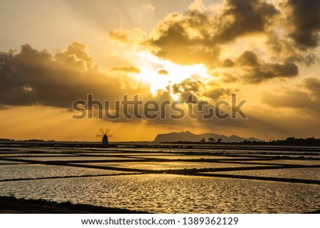 Marsala salt pans at sunset-Sicily-Italy