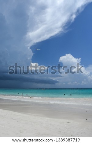 View on Beach in Tulum before thunderstorm