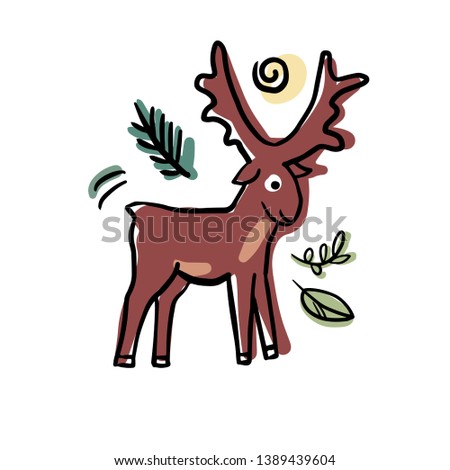 Funny moose flat illustration. Print, logo, postcard image template.